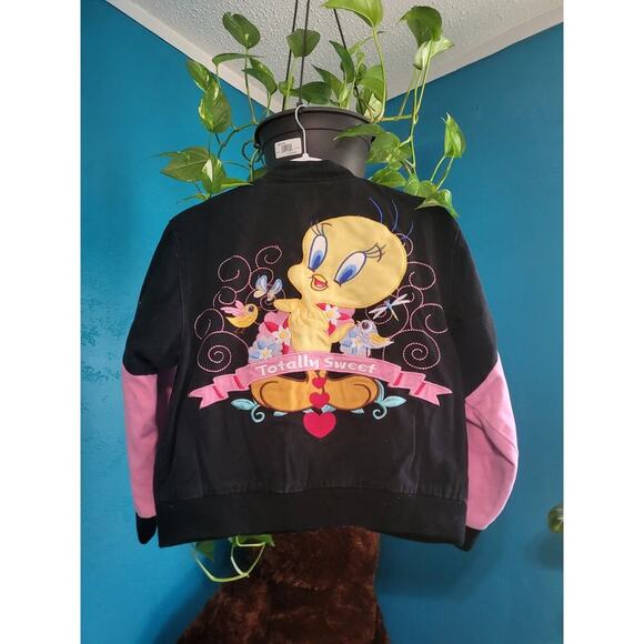 Rare Tweety Bird Bomber Racecar Jacket Button Up Youth 9-10 L - Picture 3 of 7